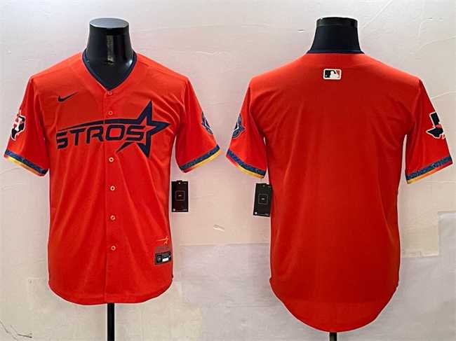 Mens Houston Astros Blank Orange 2025 City Connect With Texas Patch Limited Stitched Jersey